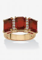 Yellow Gold-Plated Emerald Cut 3 -Stone Simulated Birthstone & CZ Ring - PalmBeach Jewelry