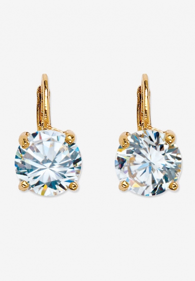Cubic Zirconia Drop Earrings in Yellow Goldplate (13x8mm) - PalmBeach Jewelry - Click Image to Close