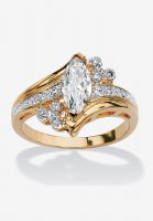 Gold-Plated Marquise Cut Engagement Ring Cubic Zirconia - PalmBeach Jewelry