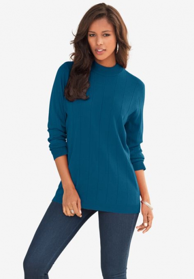 Fine Gauge Drop Needle Mockneck Sweater - Roaman's - Click Image to Close