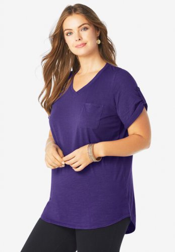 V-Neck Boyfriend Slub Tunic - Roaman's