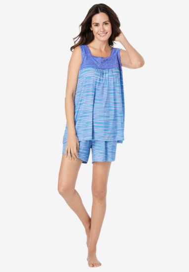 Lace-Trim Short Pajama Set - Dreams & Co. - Click Image to Close