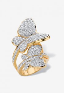 Yellow Gold Plated Cubic Zirconia Butterfly Wraparound Ring - PalmBeach Jewelry