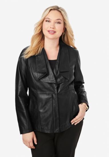 Drape-Front Leather Jacket - Jessica London - Click Image to Close