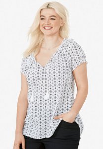 Ruffle Trim Peasant Blouse - ellos