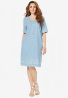 Embellished Denim Shirtdress - Roaman's