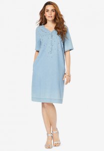 Embellished Denim Shirtdress - Roaman's