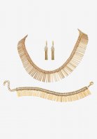 Gold Tone Fringe Necklace, Bracelet and Earring Set, Crystal, 17\ - PalmBeach Jewelry