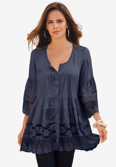 Illusion Lace Big Shirt - Roaman's - Click Image to Close