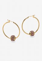 Goldtone Charm Hoop Earrings (32mm) Round Simulated Birthstone - PalmBeach Jewelry