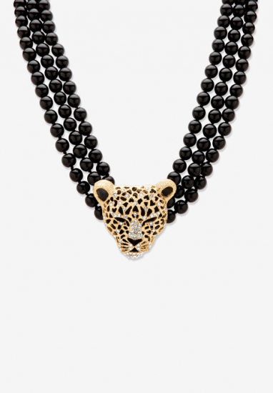 Gold Tone Leopard Beaded Collar Necklace (49mm), Crystal, 20\ - PalmBeach Jewelry - Click Image to Close