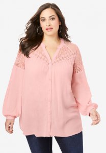 Lace V-Neck Big Shirt - Roaman's