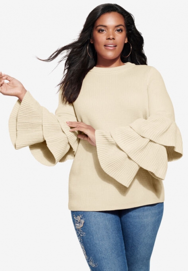 Tiered-Sleeve Sweater - Roaman's - Click Image to Close