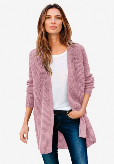Open Front Waffle Cardigan - ellos - Click Image to Close