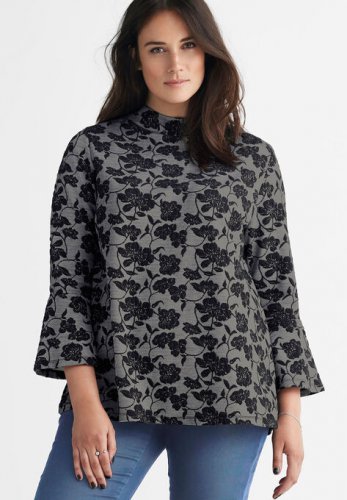 Mock Neck Jacquard Top - ellos