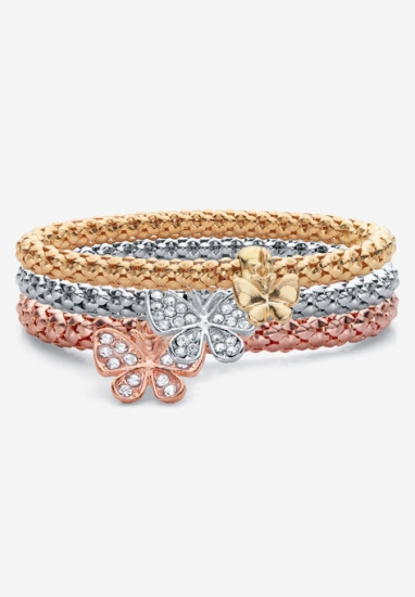 Rose Gold-Plated Butterfly Charm Stretch Bracelet Set - PalmBeach Jewelry - Click Image to Close