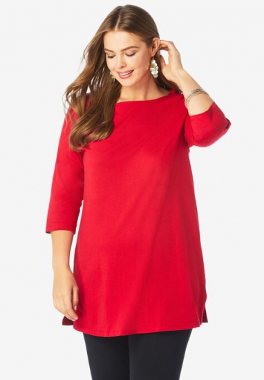 Boatneck Ultimate Tunic with Side Slits - Roaman's - Click Image to Close