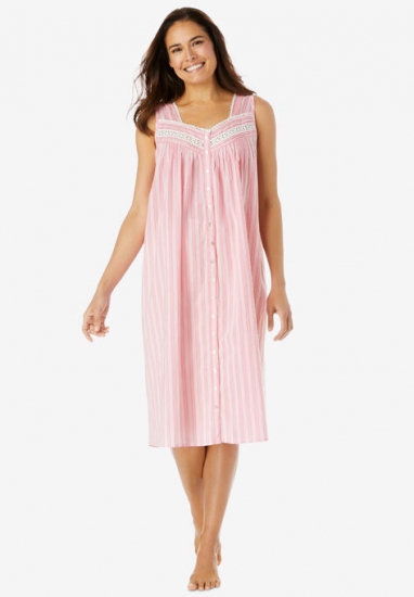 Sleeveless Button Front Night Gown - Only Necessities - Click Image to Close