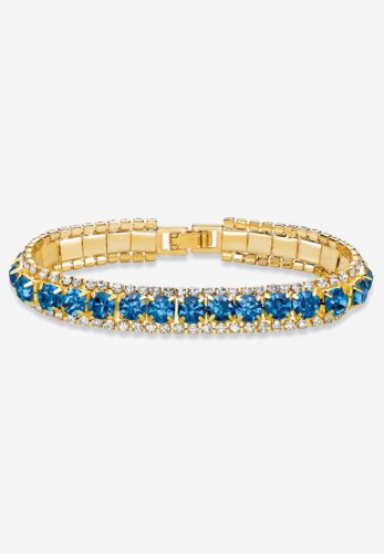 Gold Tone Tennis Bracelet (10mm), Round Birthstones and Crystal, 7\ - PalmBeach Jewelry