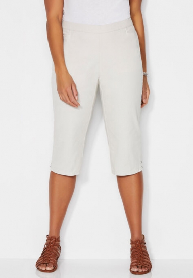 Essential Flat Front Twill Capri With Side Inset - Catherines - Click Image to Close