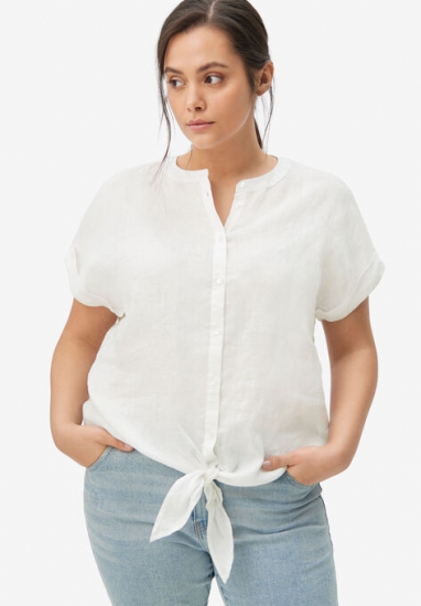 Linen-Blend Tie-Front Blouse - ellos - Click Image to Close