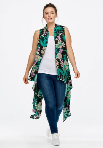 Printed Open Front Duster Vest - ellos