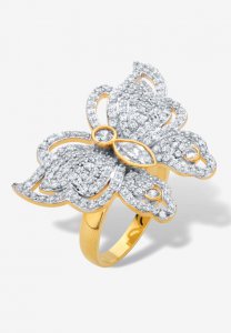 Yellow Gold-Plated Marquise Cut Butterfly Ring - PalmBeach Jewelry