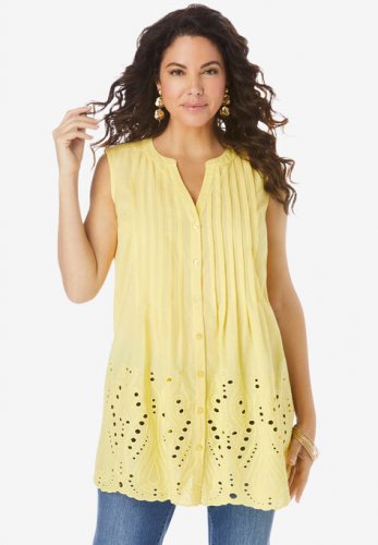 Eyelet Sleeveless Pintuck Tunic - Roaman's