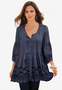 Illusion Lace Big Shirt - Roaman's