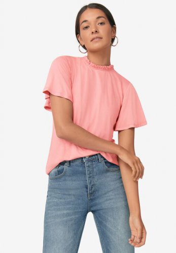 Ruffled Mock Neck Tee - ellos