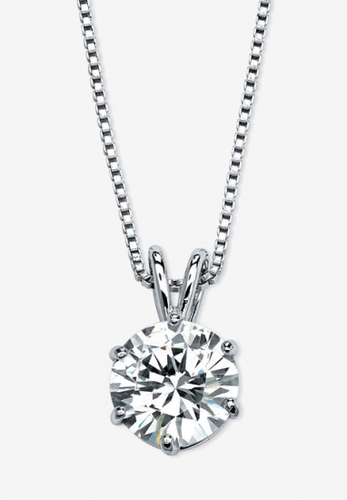 Platinum over Sterling Silver Solitaire Pendant Cubic Zirconia 18\ - PalmBeach Jewelry - Click Image to Close