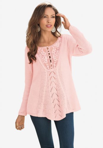 Lace Yoke Pullover - Roaman's