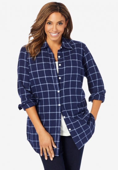 Long Sleeve Flannel Shirt - Jessica London - Click Image to Close