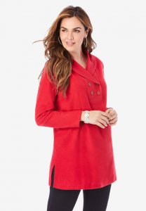 Double Button Sherpa Fleece Tunic - Roaman's