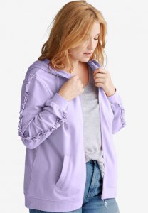 Ruffle-Trim Zip-Front Hoodie - ellos