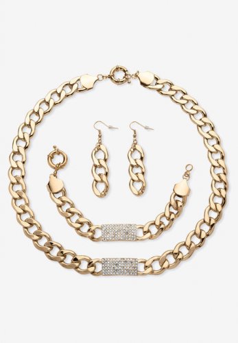 Crystal & Gold Link Necklace, Bracelet & Earring Set - PalmBeach Jewelry