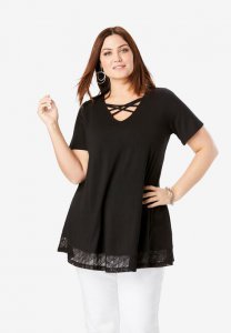 Cross-Neck Lace Tunic - Jessica London