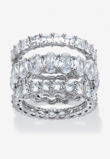 Platinum Plated 3-Piece Stackable Engagement Ring - PalmBeach Jewelry - Click Image to Close