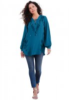 Embroidered Lace-Up Tunic - Roaman's