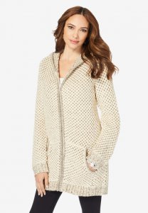 Tweed Thermal Hoodie Cardigan - Roaman's