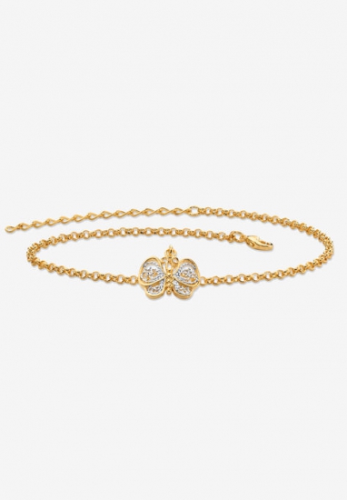 Gold-Plated Filigree Butterfly Two-Tone 9' Ankle Bracelet 9\ - PalmBeach Jewelry - Click Image to Close