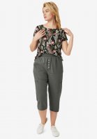 Rib Elastic Waist Linen Capri - ellos