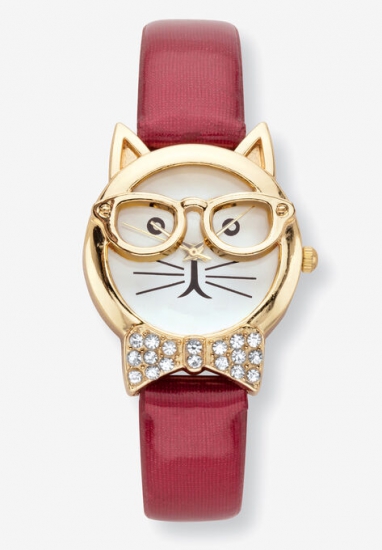Cat Watch Round Crystal - PalmBeach Jewelry - Click Image to Close