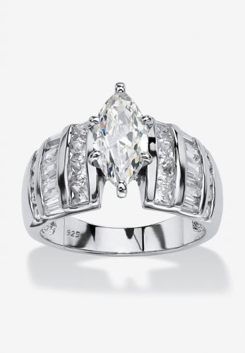 Platinum over Silver Marquise Cut Engagement Ring - PalmBeach Jewelry