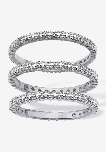 3-Piece Platinum-Plated Stackable Ring with Diamond Accent - PalmBeach Jewelry