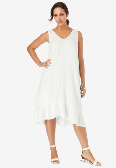 Linen Flounce Dress - Jessica London - Click Image to Close