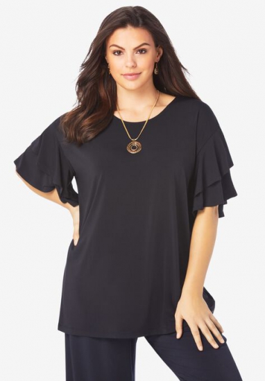 Ultrasmooth Ruffle-Sleeve Top - Roaman's - Click Image to Close