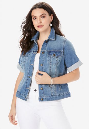 Short-Sleeve Denim Jacket - Roaman's