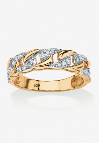 Gold & Sterling Silver Link Ring with Diamonds - PalmBeach Jewelry - Click Image to Close