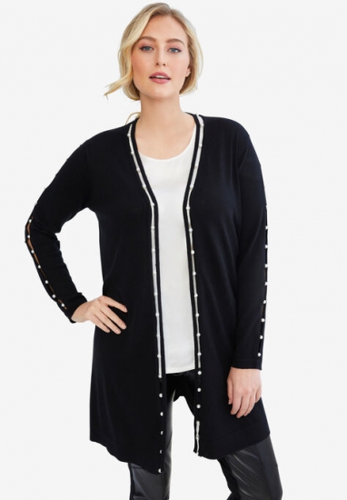 Pearl Trim Sweater Duster - Jessica London - Click Image to Close